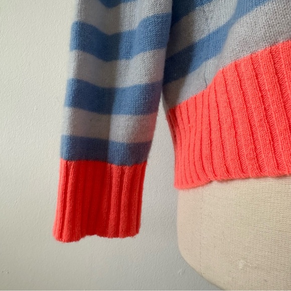 New NWOT Jumper 1234 100% Cashmere Sweater Striped Blue Neon Collar - Picture 4 of 8